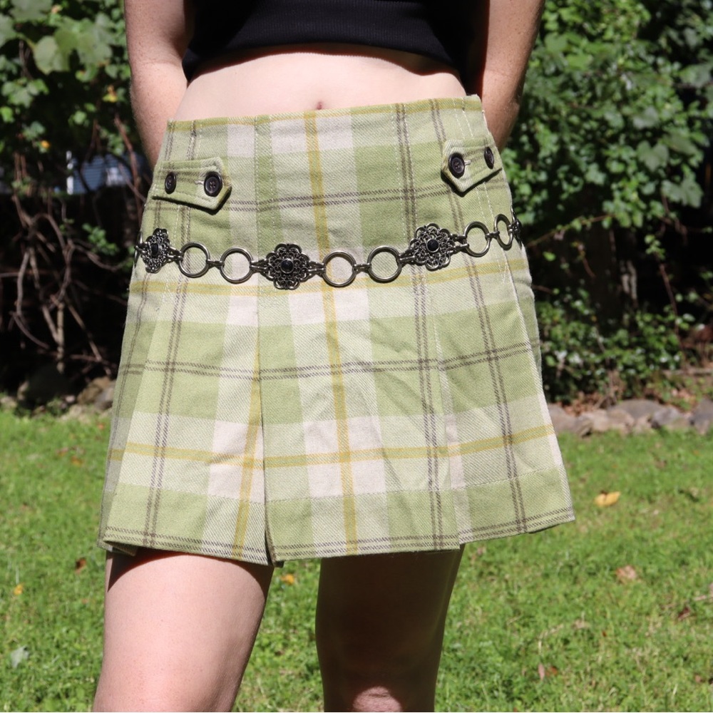 Vintage Green Plaid Gap Mini/Midi Skirt Size 2